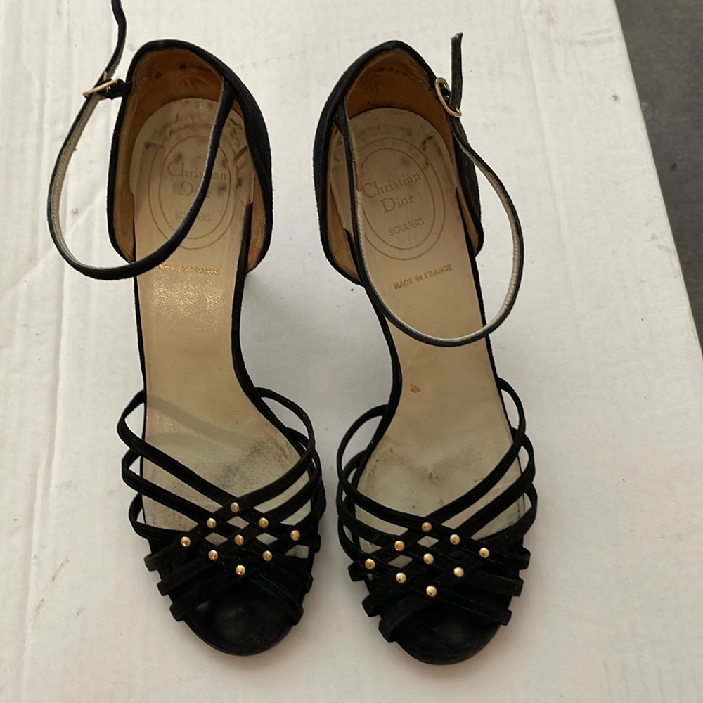 Christian Dior black suede strap shoes
